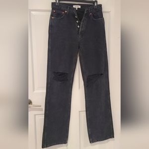 RE/DONE Mid Rise Straight Leg Jeans With Rips